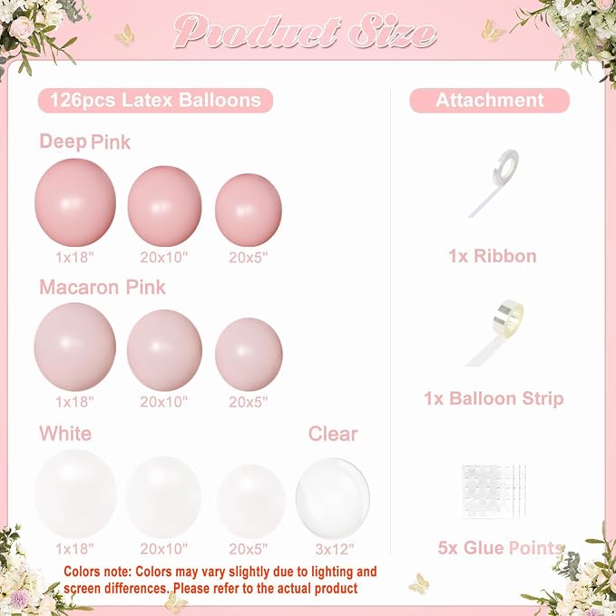 Light Pink Balloon Arch Kit, Baby Pink White Balloon Garland Kit | 126Pcs - Image 4