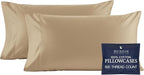 Beckham Hotel Collection 100% Cotton Pillow Cases King Size Set of 2, 500TC, Luxury Sateen Pillowcases, Open End, Breathable, Moisture-Wicking, Sand