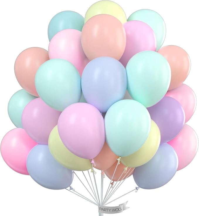 PartyWoo Pastel Rainbow Latex Helium Foil Balloons 66pcs 12 Inch | Balloons by PartyWoo