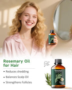 Rosemary Essential Oil Pure, Mumianhua Natural Oil for Hair Growth & Scalp Revitalization, Supports Stronger Hair, Reduces Dullness, for Diffuser & DIY Hair Care, 3.38 Fl Oz