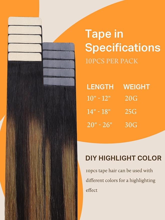 DOORES Tape-in Hair Extensions, 25g 10pcs 18 Inch Balayage Natural Black to Chestnut Brown, Straight Skin Weft Natural Hair Extensions