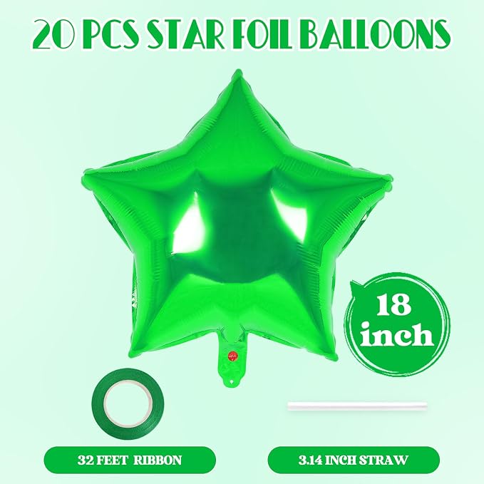 20 Pcs Star Balloons, 18 Inch Green Star Foil Balloons, Stars Shaped Balloon - Image 2