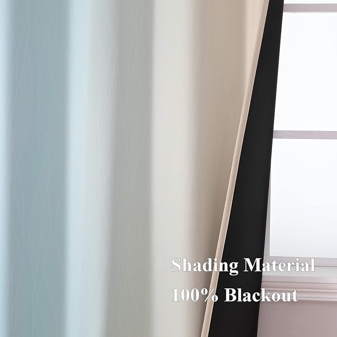 Aqua and Beige Gradient Blackout Curtains - Image 5