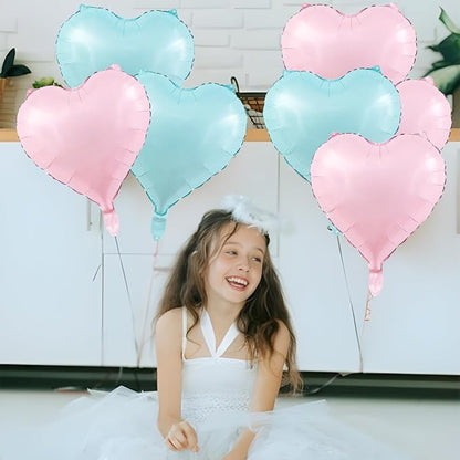 Blue Pink Heart Balloons, 18inch Light Blue Heart Shaped Foil Balloons & Baby - Image 7