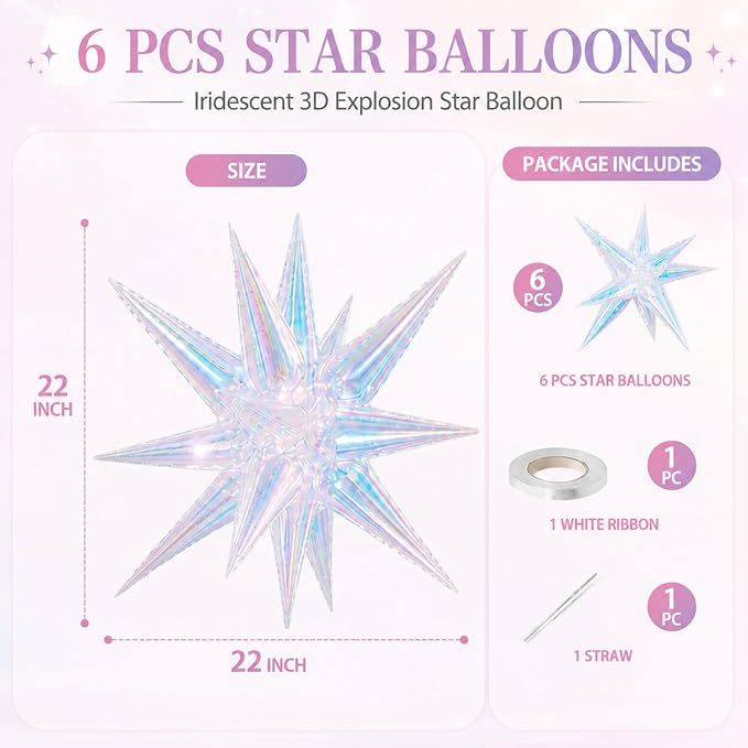 Iridescent Star Balloons, Baby Shower, Engagement and Anniversary Decorations - Image 2