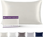 Mulberry Park 30 Momme 100% Pure Mulberry Silk Pillowcase - Luxury Charmeuse Weave for Hair and Skin, Cooling Silk Pillow Cover for Beauty Sleep - King Size 20"x36" / Ivory