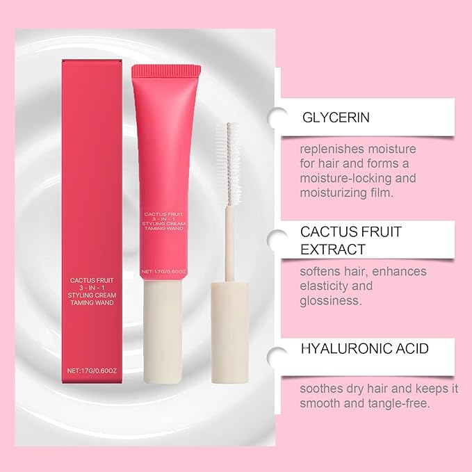 3-In-1 Hair Cactus Fruit Styling Cream & Hair Taming Wand– Hair Care Styling Cream,Tame Flyaways,Style Edges,Natural Shine,Light and Non-Greasy ﻿ (2 PCS)