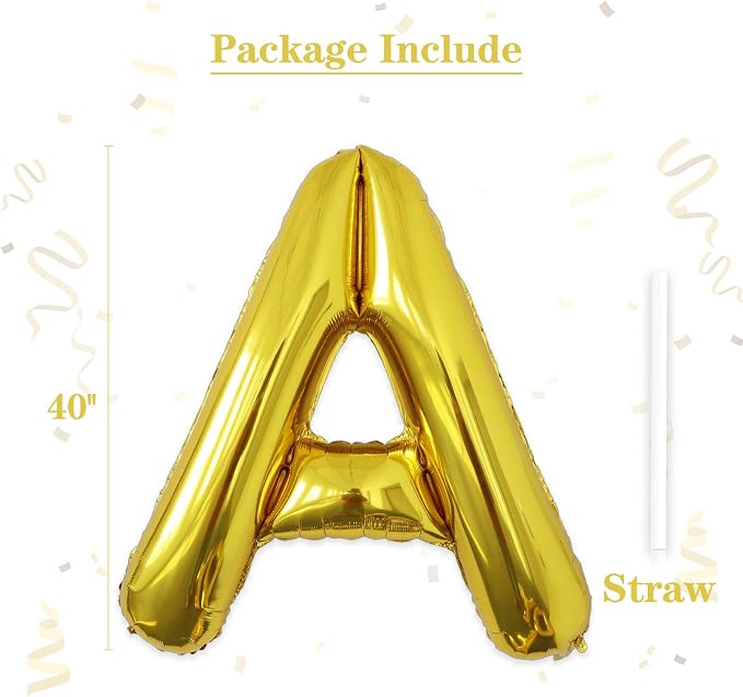 VHUWE 40 inch Gold Letter A Balloon, Big Size Alphabet Foil Mylar Helium - Image 2