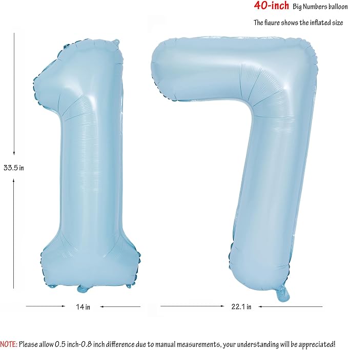40 In Matte Blue Number Balloons Helium Foil Mylar Balloon Party Digital 17 | - Image 2