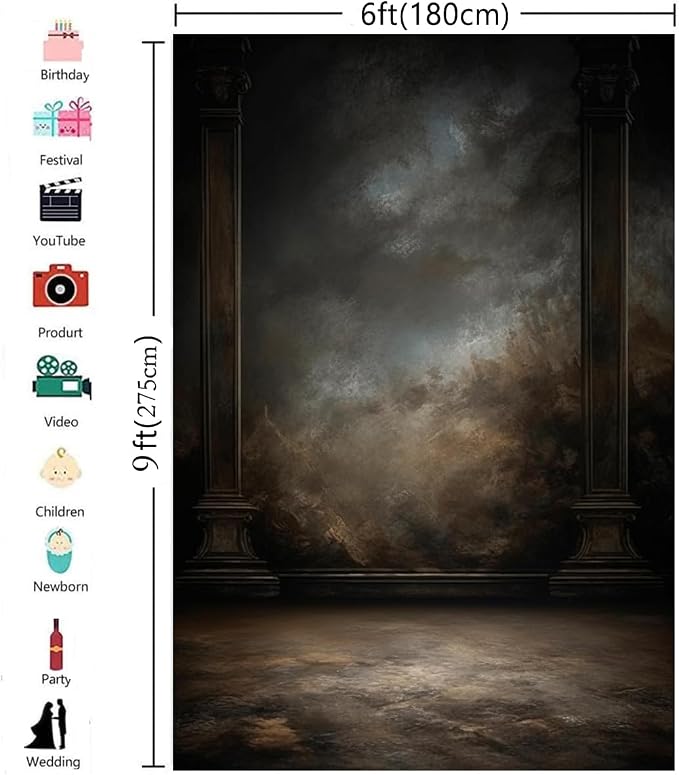 6x9ft Dark Vintage Photography Backdrops Portrait Photo Backdrop Wedding Bridal - Image 5