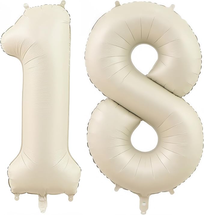 Cream Number 18 Balloons, 40 Inch 18 Balloons Giant Helium Foil Mylar Beige by BBPOOL