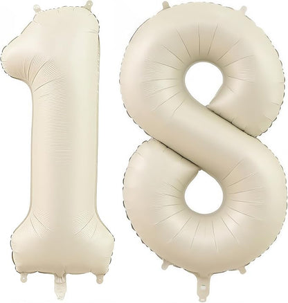 Cream Number 18 Balloons, 40 Inch 18 Balloons Giant Helium Foil Mylar Beige by BBPOOL