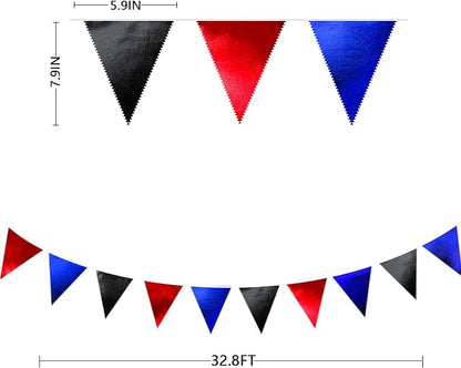 Navy Blue Red Black Party Decorations Metallic Fabric Triangle Pennant Banner - Image 2