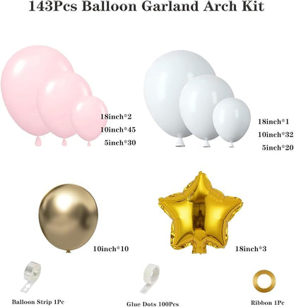 Pink White Gold Balloon Arch Garland Kit 143Pcs Pink White Metallic Gold Latex - Image 2