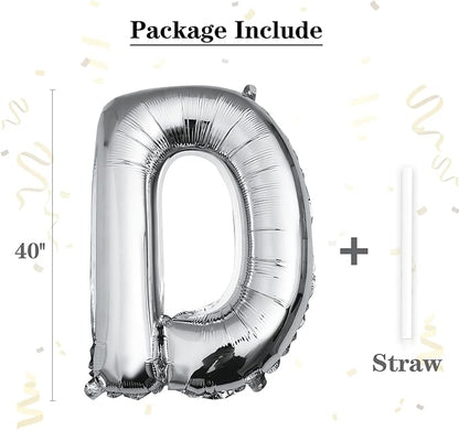 40 inch Silver Letter D Balloon, Big Size Alphabet Foil Mylar Helium Balloons - Image 2