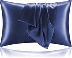 Pure Natural Mulberry Silk Pillow Cases with Zipper Made in USA, King Size, Luxury 22 Momme Silk Pillowcase for Hair and Skin, Hypoallergenic (Navy Blue, King)