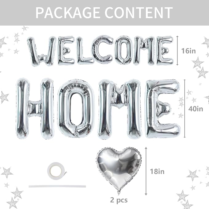 TONIFUL 2 Size Silver WELCOME HOME Foil Letter Balloons Banner Decorations | - Image 2