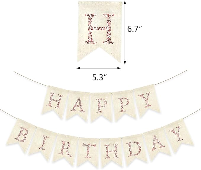 Rose Gold Happy Birthday Banner Pre-strung Burlap Bunting Party Backdrop Sign - Image 2