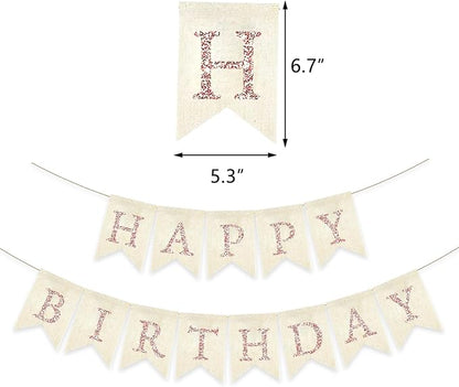 Rose Gold Happy Birthday Banner Pre-strung Burlap Bunting Party Backdrop Sign - Image 2