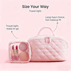 Petition Travel Makeup Bag for Woman,Festivalment Lay Flat Makeup Bag, Wide Open Water-Resistant Cosmetic Case,Puffy Padded Organizer for Toiletries & Brushes Large Capacity with Compartments (black)