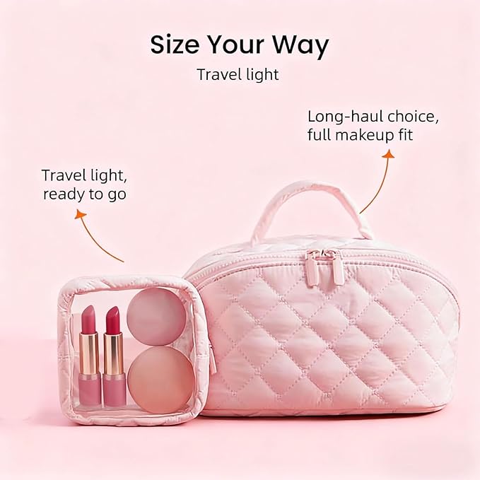 Petition Makeup Bag for Woman, Festivalment Makeup Bag, Wide Open Lay-Flat Water-Resistant Cosmetic Case, Puffy Padded Organizer for Toiletries & Brushes Large Capacity with Compartments