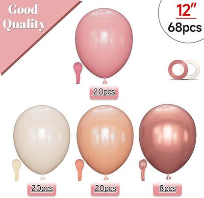 68 Pcs Retro Pink Nude Party Balloons 12Inch Dusty Pink Metallic Rose Gold - Image 2