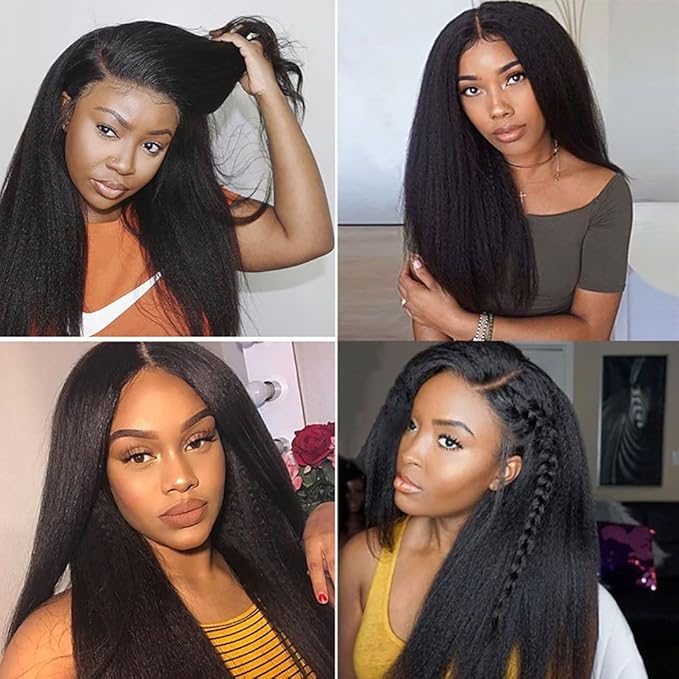 Kinky Straight Bundles Human Hair Natural Black Bundle Brazilian Virgin Soft and Silky Remy Hair 3 Bundles 22 24 26 Inch Niegmeag Double Weft Color 1B Yaki Straight Bundle 300g
