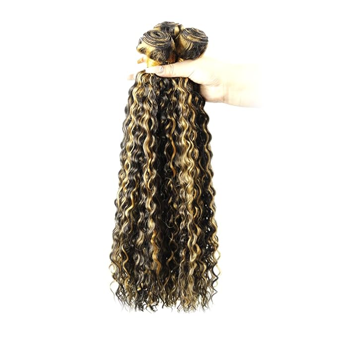 30 32 34 Inch Highlight Bundles Human Hair Blonde Deep Wave Bundle Brazilian Virgin Remy Hair Extensions Niegmeag 2 Tone Black and Honey Blonde Bundle P1B27 Color