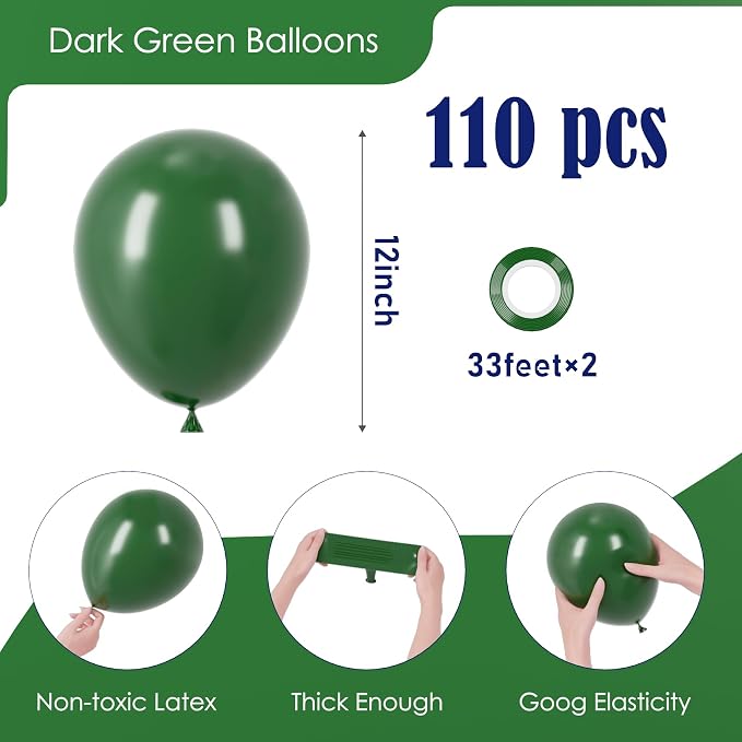 Voircoloria 110pcs Dark Green Latex Party Balloons, 12inch | - Image 2