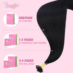 YoungSee K Tip Hair Extensions Black K Tips Human Hair Extensions for Wedding Jet Black 22In 50s/50g