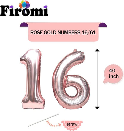 FIROMI 16 Foil Number Balloons Rose Gold 40-inch Big Mylar Balloon Numbers | - Image 2