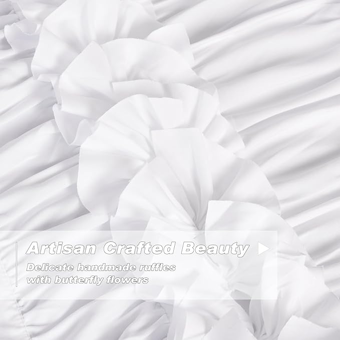 White Thermal Insulated Blackout Drapes 42"W x 63"L | Handmade Ruffles & - Image 2