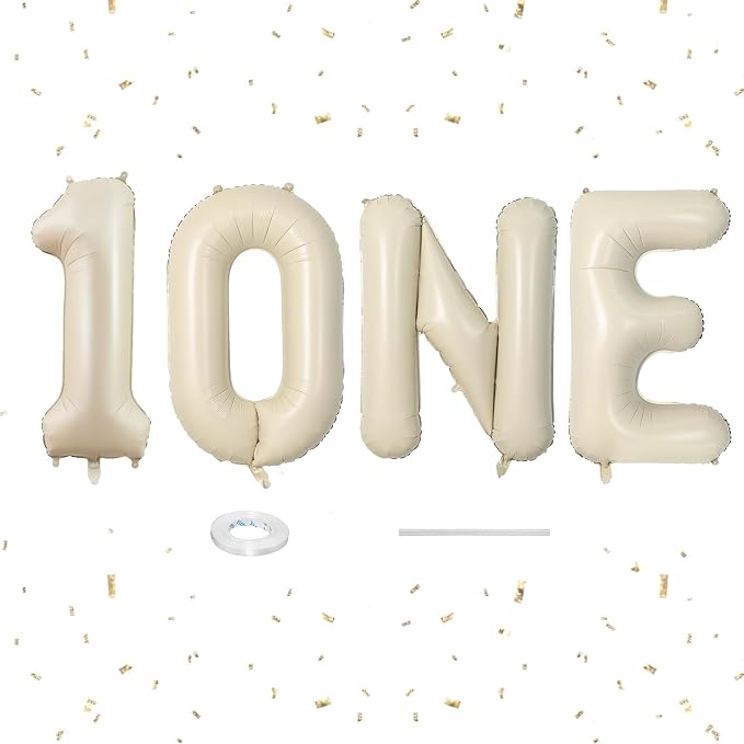 Cream Letter ONE Balloons, 40 Inch Number 1 Balloon Beige by Dagelar