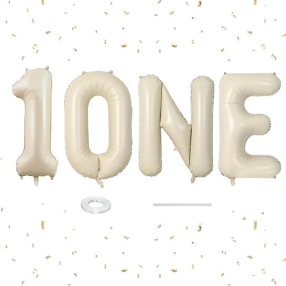 Cream Letter ONE Balloons, 40 Inch Number 1 Balloon Beige by Dagelar