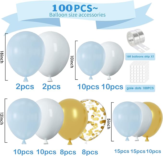 Blue and White Gold Balloons - Image 2
