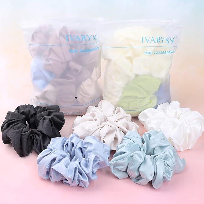 IVARYSS Extra Large Scrunchies for Women's Hair, Premium Satin Soft Jumbo Scrunchy, XL 6 inch Big Elastic Thick Band Hair Accessories, 4 Pack, Dots