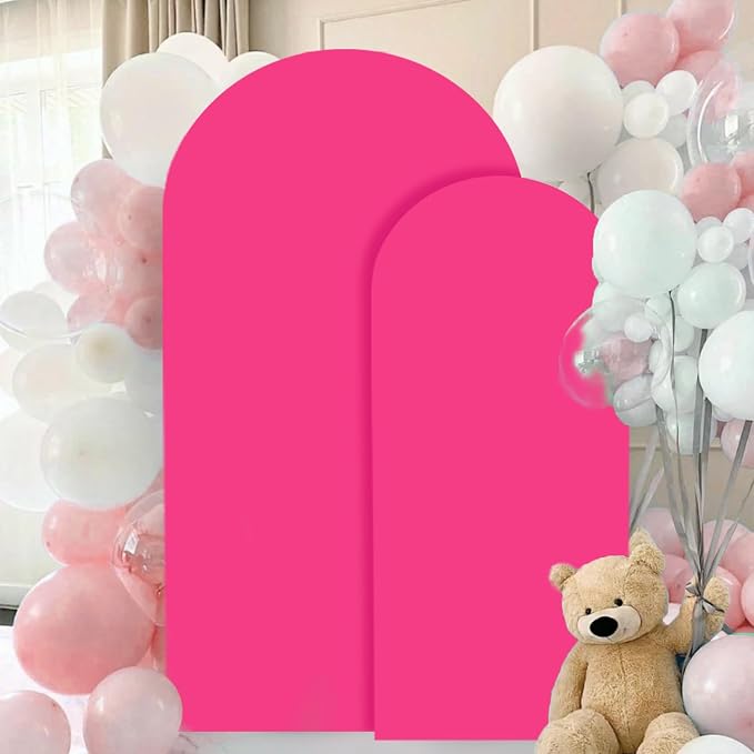 FANPROMS Set of 2 Wedding Arch Cover 6FT 7.2FT Hot Pink Arched Backdrop Cover - Image 5