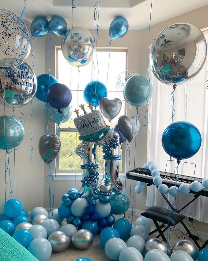 Bezente Blue Latex Balloons Set 60pcs 12 inch | Metallic Blue Pearl Blue Navy - Image 6