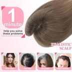 Hair Toppers for Women Real Human Hair Topper for Women with No Bangs Hairpieces Comfortable and Breathable 10 Inch Swiss Base 3D 360°Cover (Medium Auburn Brown, 10 Inch-3D-Side)