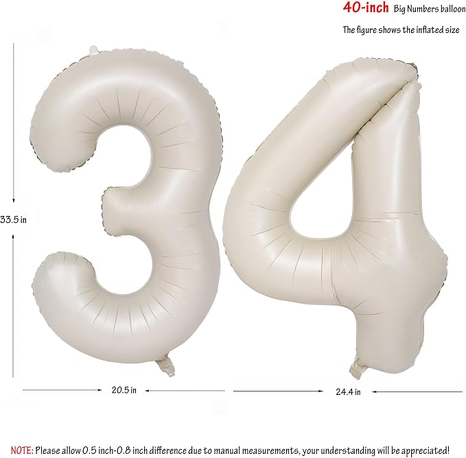 40 In Cream white Number Balloons Helium Foil Mylar Balloon Digital 34 | - Image 2