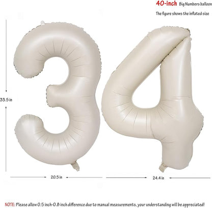 40 In Cream white Number Balloons Helium Foil Mylar Balloon Digital 34 | - Image 2
