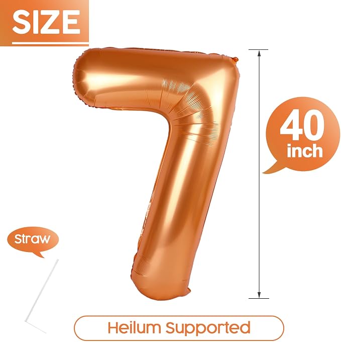 7 Balloon - Orange Birthday Number Balloons, 40 Inch Decorations Men Women | - Image 5