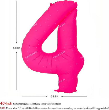 40IN Fluorescent Pink Number 4 Balloons Glow In The Dark Pink Balloon | - Image 2