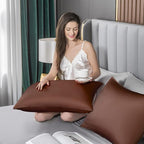 Mulberry Silk Pillowcase for Hair and Skin,Standard Size Cooling Silk Pillow Case with Hidden Zipper,Allergen Proof Dual Sides Soft Breathable Smooth Silk Pillow Cover for Women(Standard,Coffee)