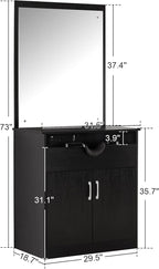 BarberPub Backwash Shampoo Bowl Sink Chair Station with Mirror Salon Styling Cabinet Spa Equipment 3130 (Black)