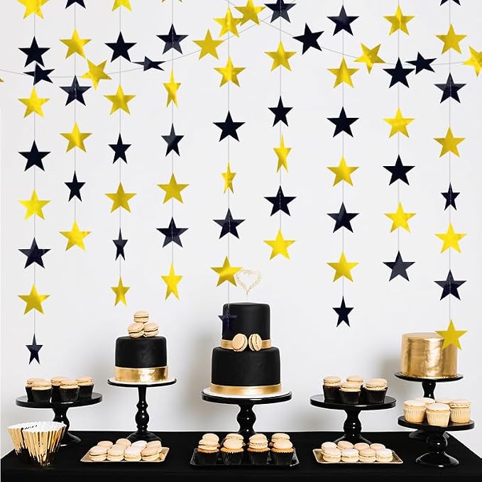 Black and Gold Shining Star Hanging Garland Black Gold Hanging Sparkling Star by Eeatour