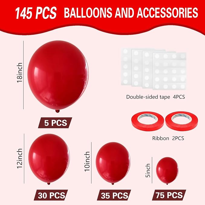 Red Balloons 145pcs Different Sizes 5in 10in 12in 18in Red Latex Balloon Helium - Image 2
