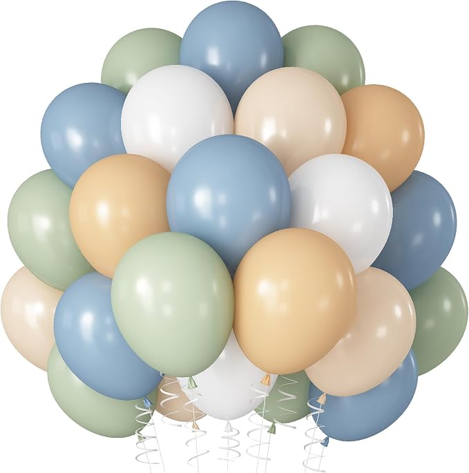 Blue Green White Balloons 12INCH Coastal Summer Baby Shower Birthday Decor | by Paeyeq