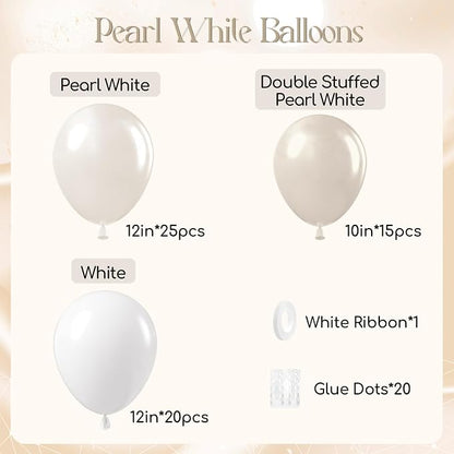 60pcs Double Stuffed Pearl Balloons 12inch, Pearl White Balloons - Image 2