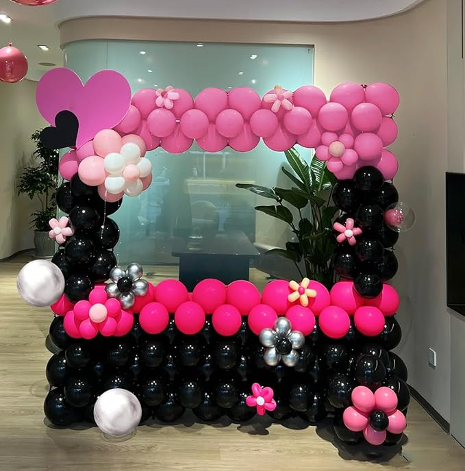 Black Red Pink Silver Balloon Garland Arch Kit - Image 7